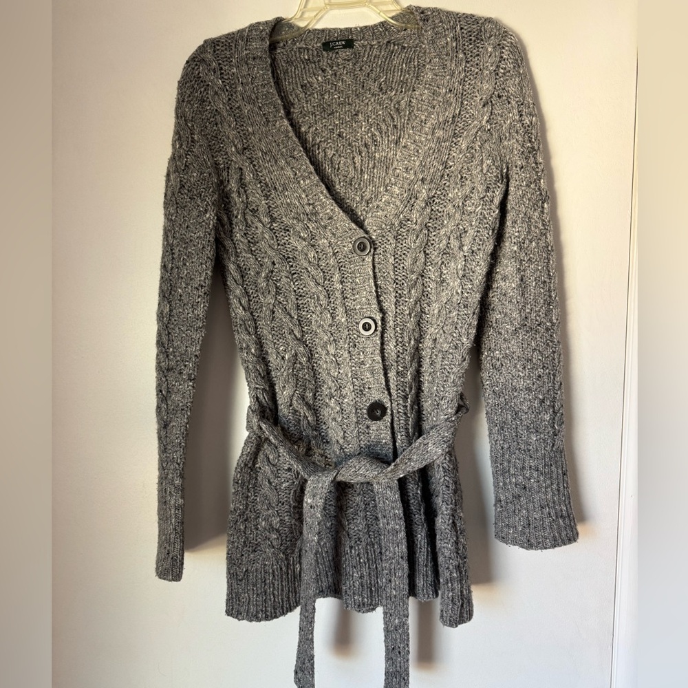 J. Crew Button Front Tie Waist Hand Knit Cardigan